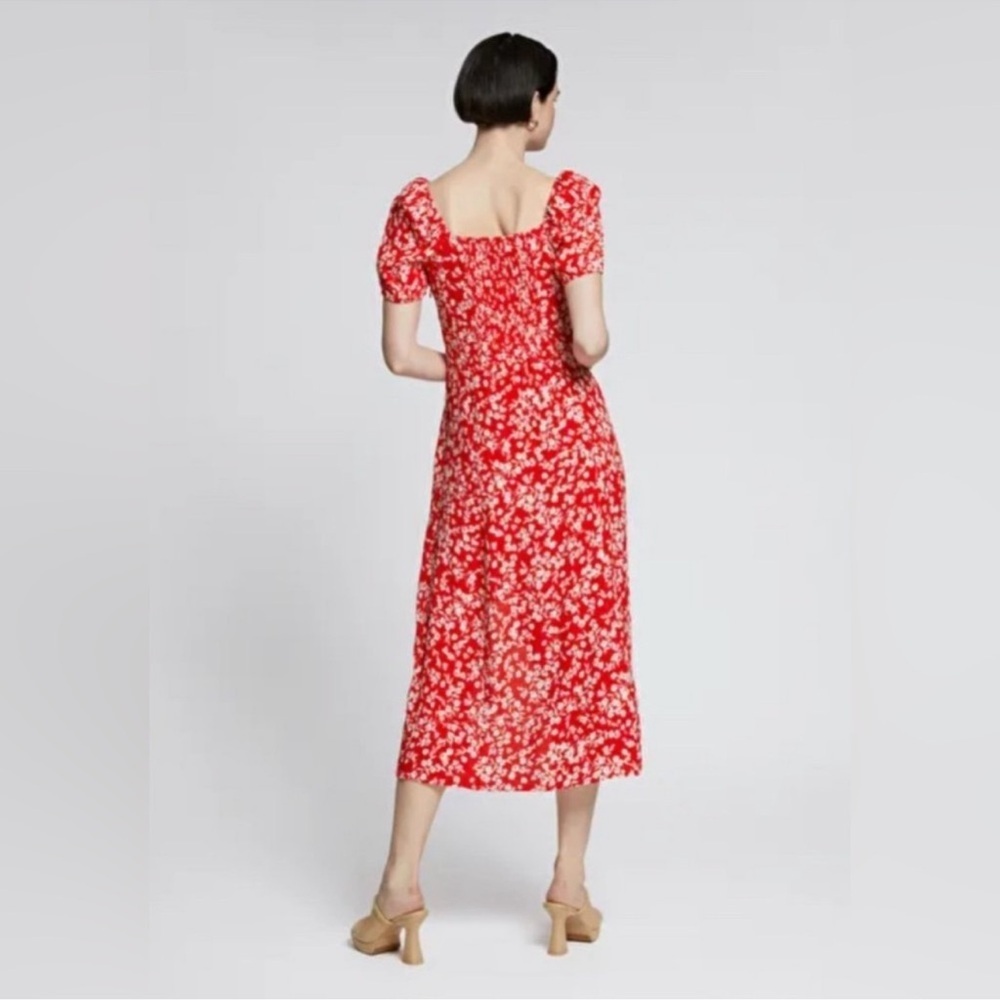 & Other Stories Red Floral Puff Sleeve Slit Midi Dress size 12 - Picture 3 of 13